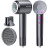 DMTIVMG Asciugacapelli Ionico 1600W Phon Capelli Professionale 500 Milioni Ioni Negativi 12 Modalità 4 Temperature 3 Velocità del Vento 160000 RPM Motore Senza Spazzole 2 Accessori Magnetici