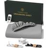 Terraluxe Grounding Lenzuola (King), cotone biologico 94%, argento puro 6%, certificato GOTS, fresco, morbido, traspirante, resistente, include tester, adattatore, 2 fili, messa a terra
