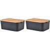 Homéa Essentiel Scatola in plastica con coperchio in bambù, 5 l, grigio e beige, L 28 x L 18 x H 10,5 cm (Confezione da 2)