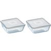 Pyrex Cook&Freeze Contenitore Quadrato Con Coperchio, Vetro, Bianco, 0,85 Litri (Confezione da 2)