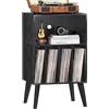 LELELINKY Supporto per giradischi, supporto per giradischi con spazio per fino a 160 album, tavolo portadischi in vinile Mid-Century con gambe in legno, scaffale armadio per giradischi, nero, tavolino