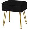 YMYNY Poggiapied, Sgabello Contenitore, Pouf Sgabello Ottoman, Sgabello Velluto Teddy, Pouf in Metallo Dorato, per Casa Soggiorno, Camerino, Camera da Letto 40×30×47CM Nero HBD031B