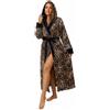 RONGTAI Womens Robes Fleece Plush Hooded Bathrobe Thick and Long Nightgown with Pockets Fluffy Sleepwear Leopard-S