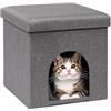 PINPLUS Cuccia per Gatti con Cuscino, Sgabello Pieghevole per Gatto, Cubo Contenitore Stabile con Coperchio Rimovibile, Rifugio Accogliente per Dormire e Giocare