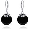 Bling Jewelry Stile Occidentale Filigrana Lever Back Gemme Onice Nero Piatto Cerchio Rotondo Disco Dangle Orecchini Per Le Donne .925 Sterling Silver