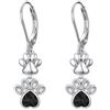 LONAGO Orecchini a Forma di Zampa da Donna Argento Sterling 925 Simpatica Impronta di Zampa di Cane e Gatto con Cuore Blu Orecchini Pendenti (Nero)