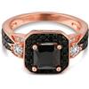 Jeulia Anello Donna in Argento 925 con Zirconi Cubici Taglio Princess, Anello Halo Nero e Oro Rosa, Fede Fidanzamento Matrimonio Anniversario Promessa Gioielli Regalo
