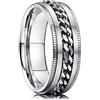 King Will - Anello da uomo in acciaio INOX nero, 8 mm | Elegante inserto a catena, anello girevole antistress, durevole e comodo da indossare