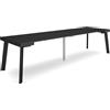 Skraut Home | Consolle allungabile | Tavolo consolle allungabile | 300 | Per 14 persone | Gambe in legno | Stile moderno | Nero