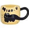 ZONSUSE Tazza Gatto Nera Carina, Tazza da Caffè con Gattino 3D, con Manico a Forma di Coda, Mug Divertente con Animali, Regalos Originales per Donna Amici Bambini 350ml (Gatto Nera-Giallo)