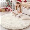 Homaxy Tappeto a pelo lungo, morbido, con fondo antiscivolo, lavabile, per il soggiorno, la cameretta dei bambini, la camera da letto - 160 cm rotondo, Crema