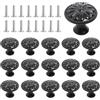 Zyiphor 16 Pezzi Pomelli per Mobili Vintage, Pomelli Rotondi 30mm con Viti, Motivo Floreale, Pomelli Neri per Mobili, Pomelli per Cassetti per Armadi, Cassettiere, Armadi, Bagni