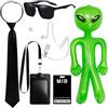 Horolam Agente Costume Accessori, Servizio Segreto Costume Set Spy Costume Accessori Con Occhiali Da Sole Neri Zip Tie Earpiece Id Card Holder per Uomini Donne Bambini (A tema alieno)