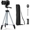Amazon Basics - Treppiede per Telefono e Fotocamera DSLR 127cm, Leggero, con Borsa, Telecomando Wireless e Supporto per Telefono, Altezza Regolabile, Argento