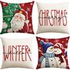 Artscope 4 Pezzi Federe Cuscini di Natale Cuscino Decorativo in Lino Natalizi per la Decorazione Domestica Soggiorno Camera da Letto Divano 50x50cm (Rosso - Coppia di Babbo Natale e Popolo di Neve)
