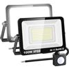 RIGIDON 2x 100W 10000lm faretto con pir sensore di movimento proiettori led | senza spina, 6000K bianco freddo, fari di Sicurezza, luci esterno per giardino garage patio terrazza cortile, impermeabile