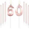 mciskin Candele per 60° Compleanno in Oro Rosa, Decorazione per Torta, Candela Numero 60, Lunghe Sottili, Buon Compleanno per Ragazze e Donne, Feste