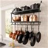 KES Porta Pentole da Cucina Rastrelliera 76CM Pentole Sospese per L'archiviazione e L'organizzazione Della Cucina Mensola per Pentole e Padelle con 12 Ganci Nero Opaco 2 Livelli, KUR215S75B-BK