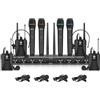 D Debra Audio AU800 Pro UHF Microfono portatile wireless a 8 canali, con 8 microfoni portatili senza fili, ricevitore in metallo, ideale per karaoke e feste in chiesa (con 4 palmari e 4 marsupi)