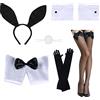 Piacolnic Set di Accessori Costume Coniglietto da Donna, Set Cerchietti per Capelli Orecchie Coniglio Fascia Capelli Colletto con Calze a Rete e Guanti Papillon Donna Polsini Coda Coniglio Costume Festa a Tema