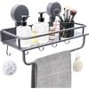 Primasage Portasapone Doccia a Ventosa Senza Forare Lunghezza 30 Cm Portata 10 Kg Mensola Bagno Senza Foratura con Gancio Portaoggetti Doccia per Riporre Shampoo e Balsamo In Bagno e in Cucina （Con Gancio）