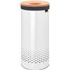 Brabantia - Cesto Portabiancheria - Pratico Apertura Quick-drop - Sacco Portabiancheria Rimovibile - Fondo Plastica Evita Pavimento Danni - Materiali Anti Corrosione - Look naturale - White - 35 L