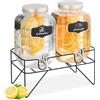 Relaxdays 2 Dispenser in Vetro per Bevande, Erogatore da 4 L con Rubinetto e Supporto, Distributore Acqua e Limonate