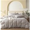 JIYUAN Set copripiumino in 100% cotone lavato, comodo, stile semplice, morbido, traspirante, testurizzato, resistente, effetto lino, per tutte le stagioni, per letto matrimoniale/matrimoniale, tinta