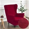 Highdi 2-Pezzi Copripoltrona con Orecchie Elasticizzato, Tinta unita jacquard Addensare Strandmon Copridivano da 1 Posto con Fodera per Cuscino, Lavabile, per Soggiorno Camera (Rosso)