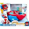 Jazwares Spidey and His Amazing Friends Spidey Transforming Web-Wave Cruiser - Veicolo 2 in 1 da 22,9 cm con ruote libere e lanciatori di freccette Web