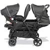 BAMBISOL -Combinato passeggino doppio & Gr0+ per gemelli della nascita - 4 ruote doppie - Nero grigio