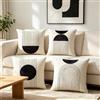 IcosaMro Set di 4 federe per cuscino in stile bohémien, 45 x 45 cm, stile moderno, con arco, in cotone e lino, con cerniera, colore: nero e bianco