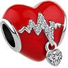 FGT Ciondolo a forma di cuore rosso da donna, compatibile con braccialetti Pandora con ciondoli a forma di battito cardiaco, idea regalo per ragazze, Zirconia cubica, Nessuna pietra preziosa
