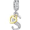 FGT - Ciondolo a forma di cuore con lettera iniziale A-Z in oro rosa a due tonalità, adatto per braccialetti Pandora, per compleanno, donne, alfabeto, nome, Misura unica, Rame Zirconia cubica