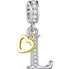 FGT - Ciondolo a forma di cuore con lettera iniziale A-Z in oro rosa a due tonalità, adatto per braccialetti Pandora, per compleanno, per donne, alfabeto, nome, One Size, Rame Zirconia cubica