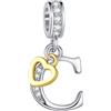 FGT Ciondolo a forma di cuore con lettera iniziale A-Z in oro rosa a due tonalità, adatto per braccialetti Pandora Charms, per compleanno, donne, alfabeto, nome, Misura unica, Rame Zirconia cubica