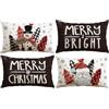 Artscope 4 Pezzi Federe Cuscini di Natale Cuscino Decorativo in Lino Natalizi per la Decorazione Domestica Soggiorno Camera da Letto Divano 40x60cm (Nero - Popolo Neve e Babbo Natale)
