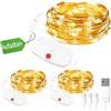 AdalyRoma Mini catena luminosa ricaricabile con timer e 8 modalità, 3 m, 30 LED, filo di rame, per interni, interfaccia USB-C, vano batteria rimovibile, bianco caldo, 3 pezzi, per Natale, matrimonio