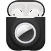 kwmobile Custodia 2 in 1 compatibile con Apple Airpods 1 & 2 e AirTag - Cover Cuffie Bluetooth - Protezione in Silicone con Moschettone - nero