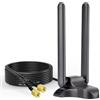 Bingfu Antenna WiFi 6E Tri-Band 2.4/5/6 GHz MIMO RP-SMA Maschio 3 dBi | Base Magnetica, Cavo 2 m, per Router, Scheda Rete PCI PCIE Wireless, Scheda PC Fisso, Chiavetta, Adattatori USB, PC Desktop