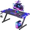 JUMMICO Scrivania Gaming LED 140x60 cm - Tavolo Gaming Ergonomico con Ganci per Cuffie e Piano in Fibra di Carbonio Nero, Scrivania per Computer Illuminazione RGB Regolabile, per Setup Gamer Professionale