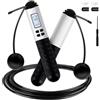 iMoebel Corda per saltare con contatore, regolabile Speed Rope, corda in acciaio antiscivolo, contatore calorie, timer per fitness boxe, dimagrante, crossfit, bianco e nero