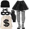 FIOEOZ Halloween Robber Costume Set, 6 PCS Halloween Outfit Cosplay Costume Include Striped Long Sleeve Skirt Black Tutu Skirt and Eye Mask