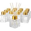 Doni Bomboniere - 10 Bottiglie vuote in Vetro da 50 ml con Bastoncini Legno per Profumatore Ambiente - Diffusori di Oli Essenziali per la Casa Bagno Salotto, Arredo Decorativi (Gold)