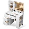 Vescence Toeletta Trucco 3-in-1 con Specchio Luci LED - Postazione Makeup, Scrivania e Comodino - Toeletta Bianca Moderna 90 cm