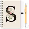 BBTO Set di Quaderno e Penna Personalizzati con Iniziale S, Quaderno a Spirale Floreale B6 con Penna in Bambù Lettera Regalo per Donne e Uomini Natale Compleanno San Valentine Amica Collega Maestre