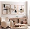 Joocrise Set di 3 stampe artistiche da parete astratte, colore beige, stampa artistica da parete su tela, colore nero e beige, decorazione moderna minimalista per camera da letto, 40,6 x 61 cm, senza