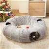 WINDRACING Letto a tunnel per gatti da interno - Carino tunnel per gatti con cuscino circolare lavabile, giocattolo rotondo per gattino/cuccio/coniglio, grigio