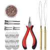 YANTAISIYU Kit di extension per capelli: 500 pezzi 3.0mm nano anelli in silicone, 3 fori pinze per capelli, ago extension (marrone chiaro)