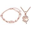 Yumilok, set in argento Sterling 925, composto da bracciale, collana e ciondoli a forma di quadrifoglio, colore oro rosa, con zirconia, per donne e ragazze